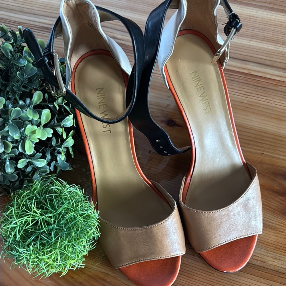 Nine West Black and Tan Heels Ankle-Strap Elegance